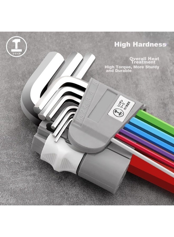 Greener Hex Key Set, Colorful Ball Head And Flat Head Hex Keys, Extended Version, Nine-piece Set - Image 5