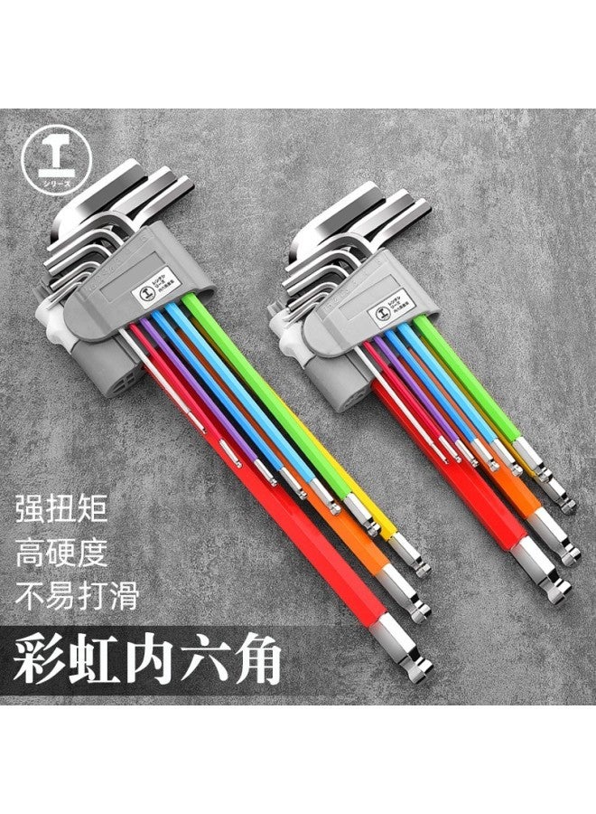 Greener Hex Key Set, Colorful Ball Head And Flat Head Hex Keys, Extended Version, Nine-piece Set - Image 2