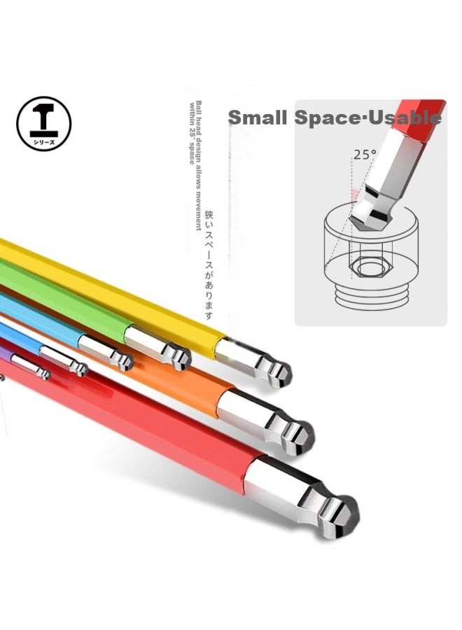 Greener Hex Key Set, Colorful Ball Head And Flat Head Hex Keys, Extended Version, Nine-piece Set - Image 3