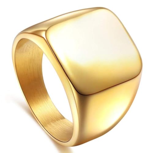 ENHONG Mens Rings Stainless Steel Square Signet Rings for Men,18K Gold Plated Pinky Thumb Ring for Dad Father Jewelry Gift for Him,Men's Ring for Biker Size 10 - Image 1
