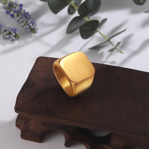 ENHONG Mens Rings Stainless Steel Square Signet Rings for Men,18K Gold Plated Pinky Thumb Ring for Dad Father Jewelry Gift for Him,Men's Ring for Biker Size 10 - Image 5