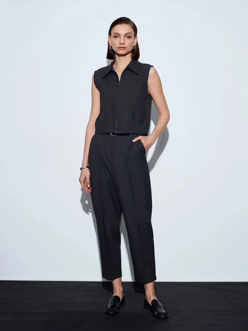ديلفين Dilvin High-Waist Straight-Leg Crepe Trousers With Belt