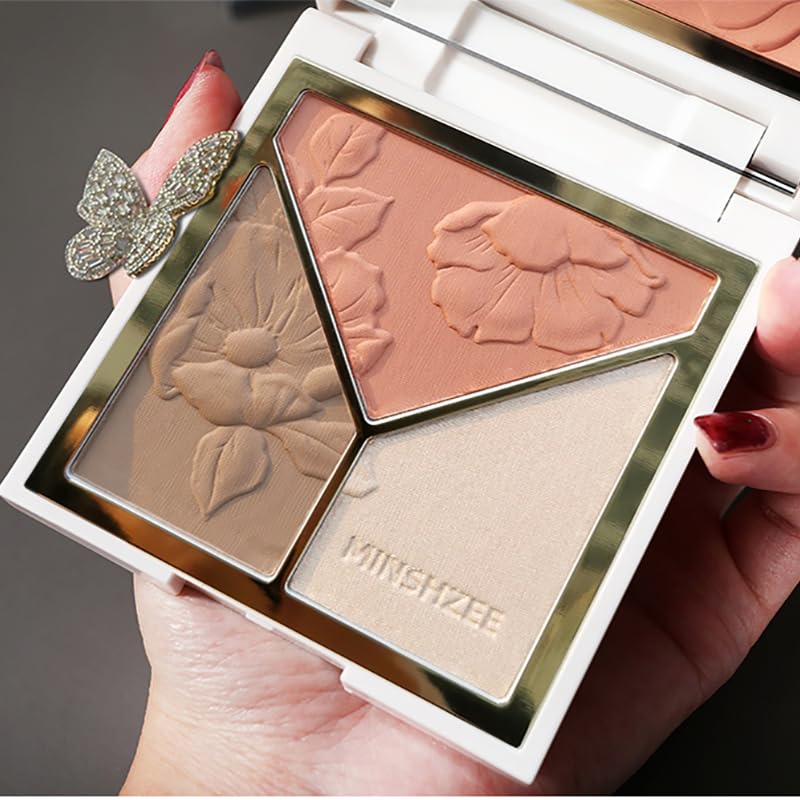 Petansy Face Highlighter & Contouring & Blush Palette Natural Shiny Contour Highlight Lasting Lightweight Face Blush with Mirror and Brush - Image 3