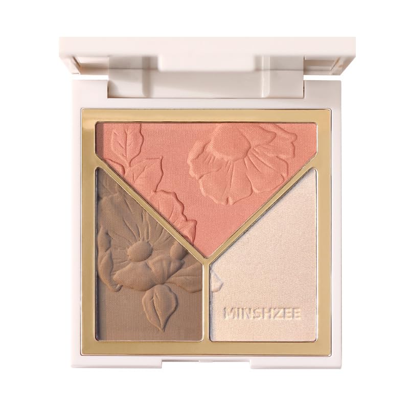 Petansy Face Highlighter & Contouring & Blush Palette Natural Shiny Contour Highlight Lasting Lightweight Face Blush with Mirror and Brush - Image 4