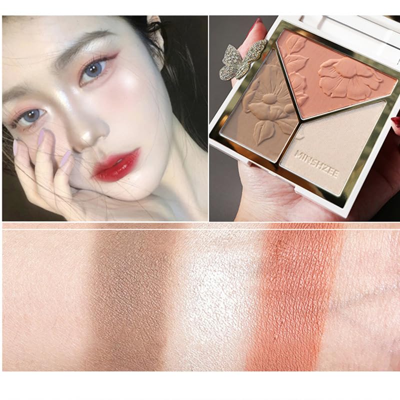 Petansy Face Highlighter & Contouring & Blush Palette Natural Shiny Contour Highlight Lasting Lightweight Face Blush with Mirror and Brush - Image 2