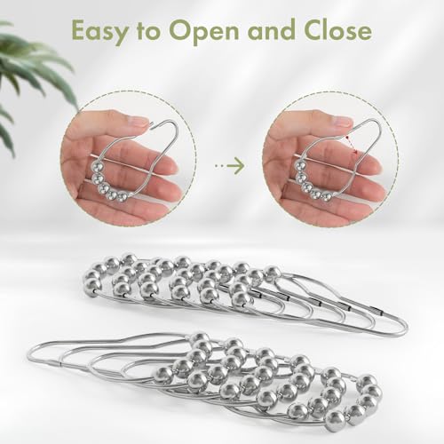 Amazer Shower Curtain Hooks, Decorative Shower Curtain Hooks Rust Proof Stainless Steel Shower Curtain Hooks, Shower Hooks for Shower Curtain Bathroom 12PCS, Polished Chrome - Image 5