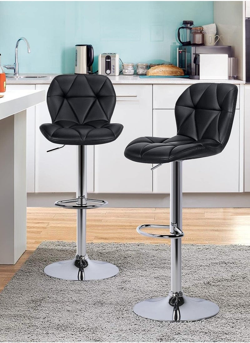 CityRiya-Long Bar Stool Swivel Adjustable Barstools PU Leather Bar Chairs Dining Chair Kitchen Counter Island Bar Stool with Back Barstool for Home Kitchen Island Black  - Image 2