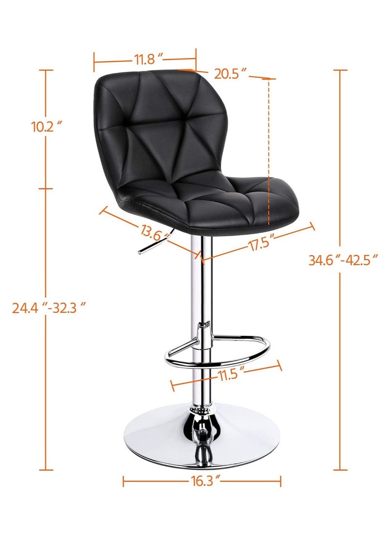 CityRiya-Long Bar Stool Swivel Adjustable Barstools PU Leather Bar Chairs Dining Chair Kitchen Counter Island Bar Stool with Back Barstool for Home Kitchen Island Black  - Image 3