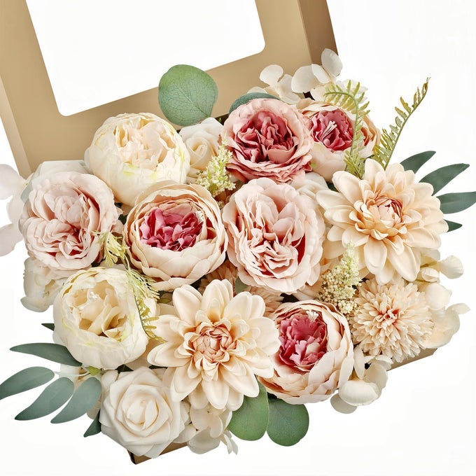 ARTIFICIAL FLOWERS DIY BOX SET FAKE ROSES BOUQUET BRIDAL WEDDING FLOWERS COLORFUL CENTERPIECE TABLE DECORATIONS BOHO FAUX FLORAL WITH STEMS ARRANGEMENTS FOR CAKE HOME PARTY INDOOR OUTDOOR