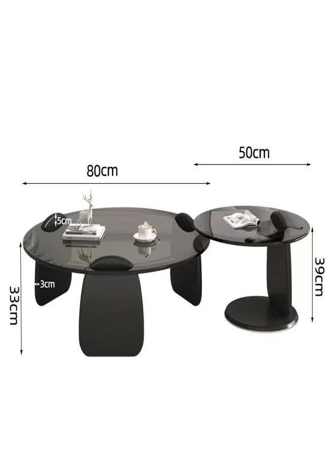 والالا طاولة قهوة لغرفة المعيشة على الطراز الاسكندنافي، طاولات قهوة زجاجية لغرفة المعيشة، زجاج مقسّى، حواف ناعمة، إطار بسمك 3 سم، طاولات قهوة كبيرة 80 سم وصغيرة 50 سم، زجاج رمادي - Image 5