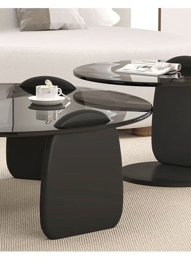 والالا طاولة قهوة لغرفة المعيشة على الطراز الاسكندنافي، طاولات قهوة زجاجية لغرفة المعيشة، زجاج مقسّى، حواف ناعمة، إطار بسمك 3 سم، طاولات قهوة كبيرة 80 سم وصغيرة 50 سم، زجاج رمادي - Image 3