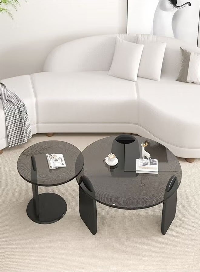 والالا طاولة قهوة لغرفة المعيشة على الطراز الاسكندنافي، طاولات قهوة زجاجية لغرفة المعيشة، زجاج مقسّى، حواف ناعمة، إطار بسمك 3 سم، طاولات قهوة كبيرة 80 سم وصغيرة 50 سم، زجاج رمادي - Image 4