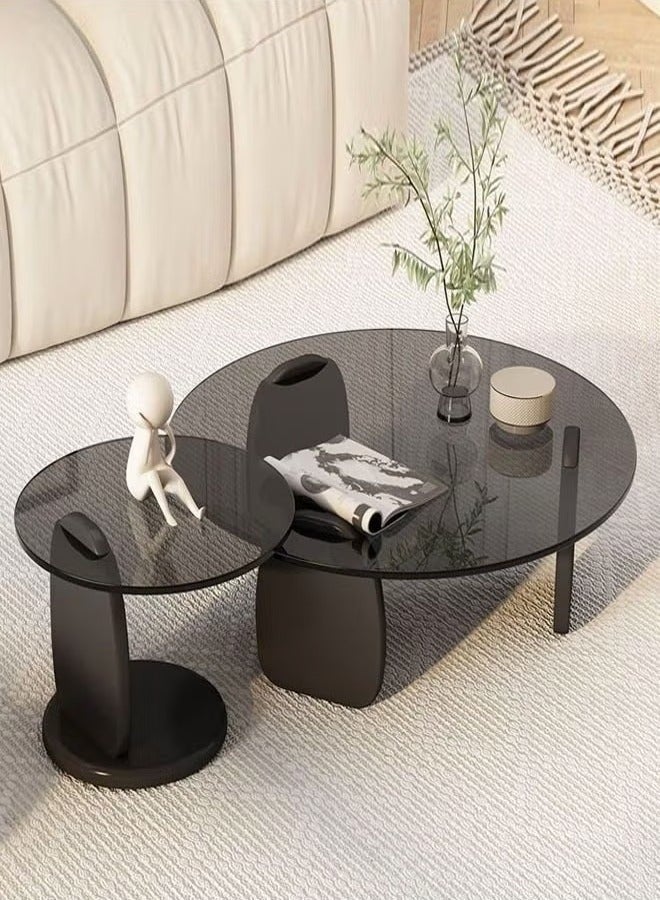 والالا طاولة قهوة لغرفة المعيشة على الطراز الاسكندنافي، طاولات قهوة زجاجية لغرفة المعيشة، زجاج مقسّى، حواف ناعمة، إطار بسمك 3 سم، طاولات قهوة كبيرة 80 سم وصغيرة 50 سم، زجاج رمادي - Image 1