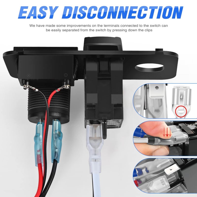 Nilight Golf Cart Key Switch Console Panel 9V-48V DC with Forward Reverse 3PIN Rocker Switches 4.8A Dual USB Quick Charger LED Digital Voltmeter for EZGO TXT PDS - Image 4