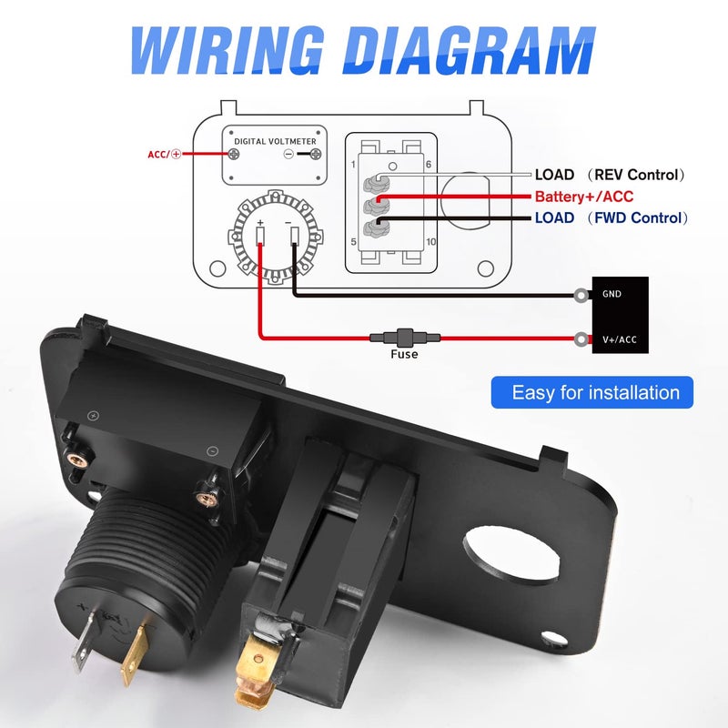 Nilight Golf Cart Key Switch Console Panel 9V-48V DC with Forward Reverse 3PIN Rocker Switches 4.8A Dual USB Quick Charger LED Digital Voltmeter for EZGO TXT PDS - Image 2