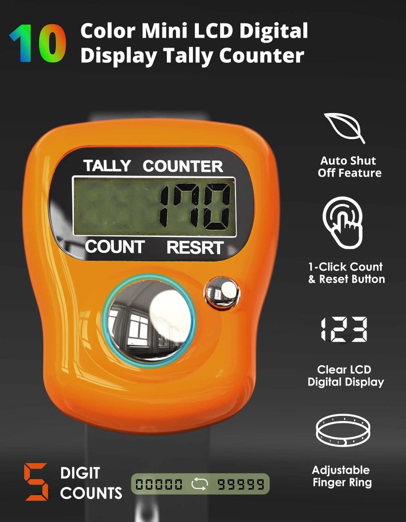 KTRIO Pack of 10 Colors Electronic Finger Counter, Mini LCD Digital Display Tally Counter 5-Digit Number Count Clicker, Counters Clickers for Knitting, Crochet, Coaching, Lap, Golf, Toddler & Fidget - Image 2