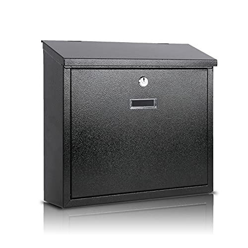 xydled Mail Boxes with Key Lock,Locking Mailbox Wall Mounted,Security Mailbox with Lock and Key,Large Capacity,Steel Cover Metal Postbox for House,14.2X 4X 12.6 Inch, Black - Image 1