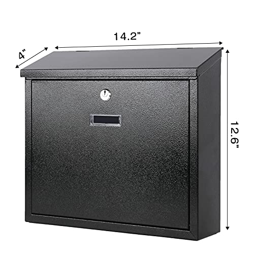 xydled Mail Boxes with Key Lock,Locking Mailbox Wall Mounted,Security Mailbox with Lock and Key,Large Capacity,Steel Cover Metal Postbox for House,14.2X 4X 12.6 Inch, Black - Image 2