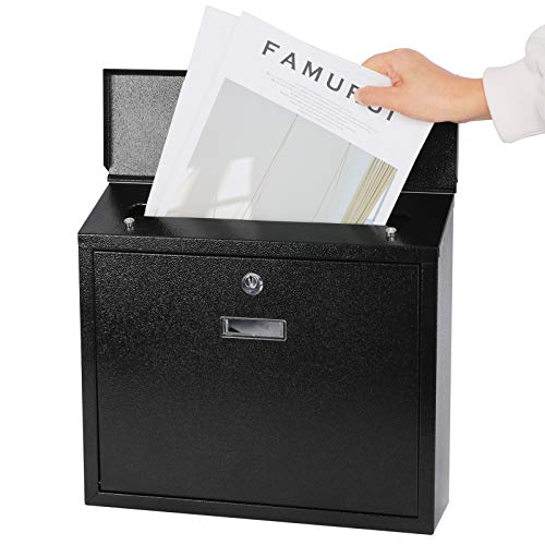 xydled Mail Boxes with Key Lock,Locking Mailbox Wall Mounted,Security Mailbox with Lock and Key,Large Capacity,Steel Cover Metal Postbox for House,14.2X 4X 12.6 Inch, Black - Image 4