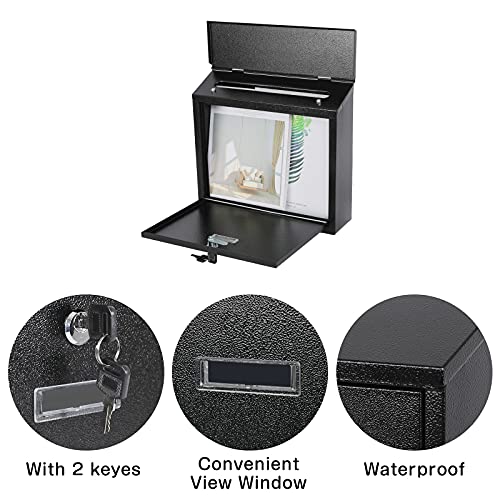 xydled Mail Boxes with Key Lock,Locking Mailbox Wall Mounted,Security Mailbox with Lock and Key,Large Capacity,Steel Cover Metal Postbox for House,14.2X 4X 12.6 Inch, Black - Image 3