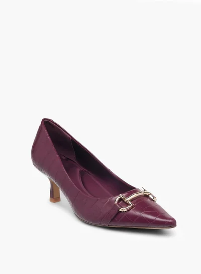 سيليست Women's Textured Slip-On Pumps with Kitten Heels