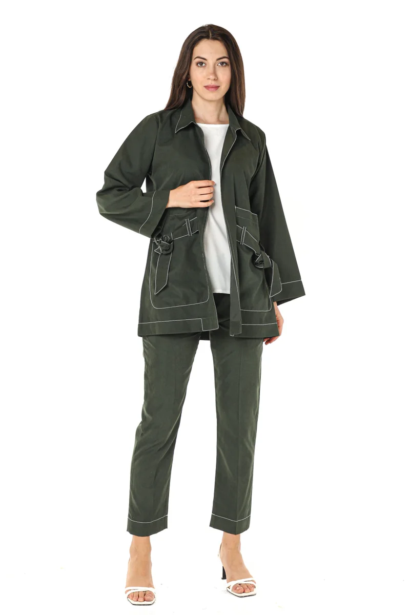 Moistreet Pocket Detailed Crepe Top & Pants Set