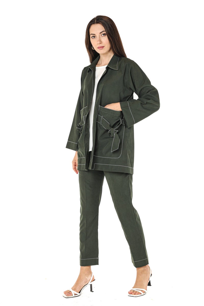 Moistreet Pocket Detailed Crepe Top & Pants Set - Image 4