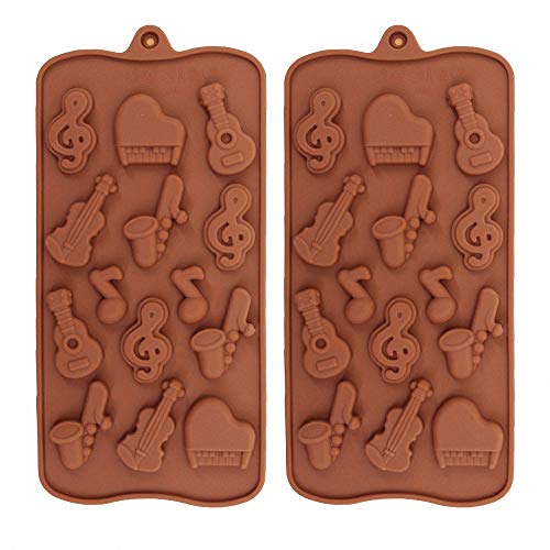 HiParty 2Pcs Musical Instrument Silicone Chocolate Mold Music Note Bass Guitar Piano Saxophone Shape Candy Mini Soap Crayon Melt Mould Ice Cube Trays - Image 1