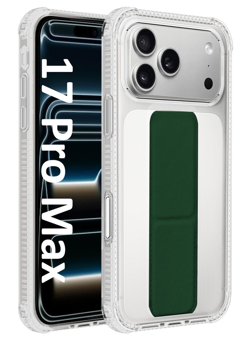 CATANES Finger Grip Clear Case Cover for iPhone 17 Pro Max - Kickstand Car Magnetic Holder Multi-function Protective Two-in-one Case - Dark Green - Image 1