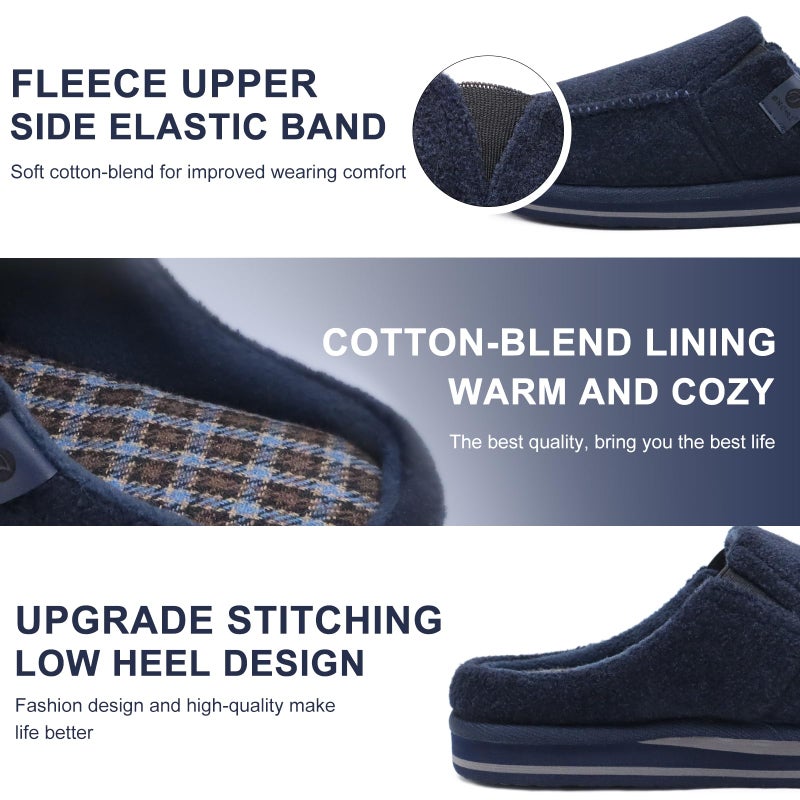 ONCAI Mens Slippers with Orthotic Arch Support,Cotton-Blend High-Density Memory Foam Plantar Fasciitis House Slippers Warm Clogs Slip-on Indoor Outdoor Rubber Sole Felt Blue Size 10 - Image 3