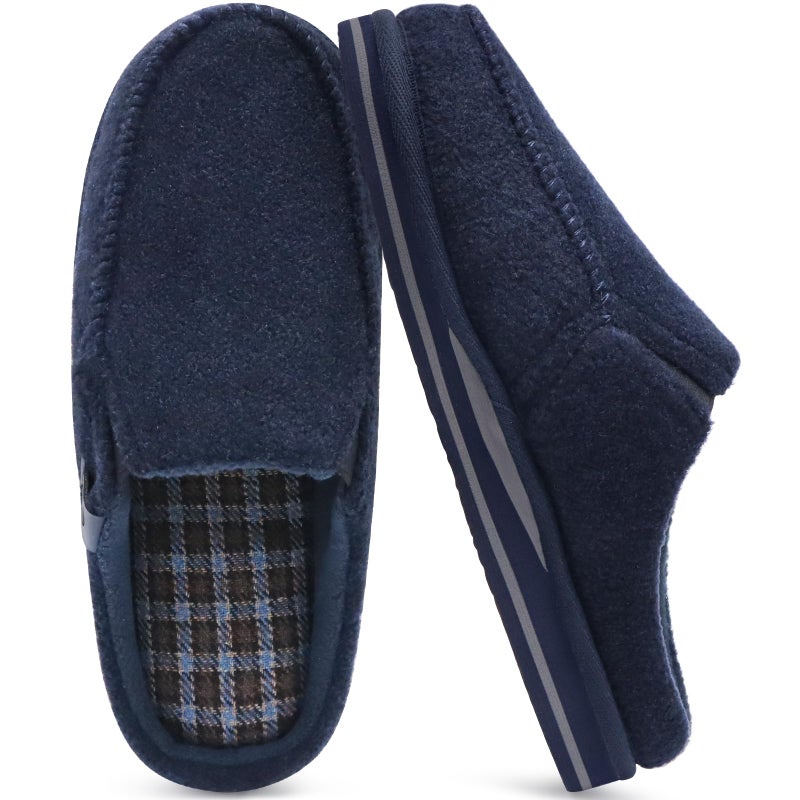 ONCAI Mens Slippers with Orthotic Arch Support,Cotton-Blend High-Density Memory Foam Plantar Fasciitis House Slippers Warm Clogs Slip-on Indoor Outdoor Rubber Sole Felt Blue Size 10 - Image 1
