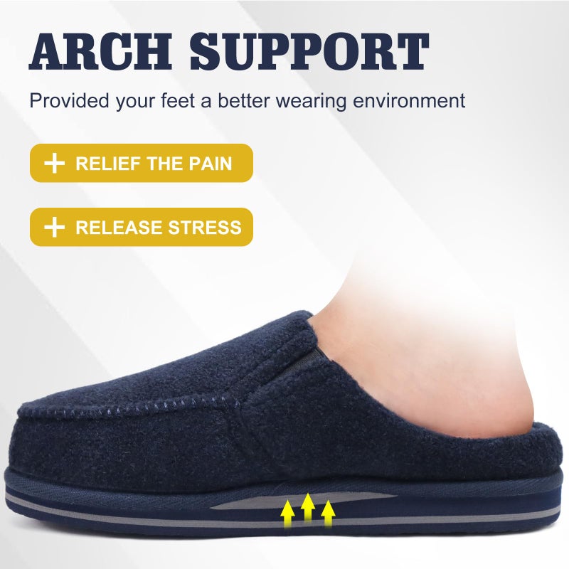 ONCAI Mens Slippers with Orthotic Arch Support,Cotton-Blend High-Density Memory Foam Plantar Fasciitis House Slippers Warm Clogs Slip-on Indoor Outdoor Rubber Sole Felt Blue Size 10 - Image 5