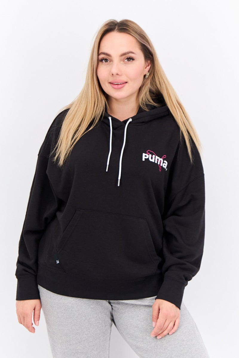 PUMA سويت شيرت رياضي نسائي بغطاء رأس بأكمام طويلة، أسود - Image 1