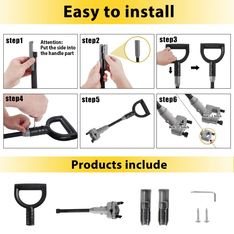 Phoncoo Universal Snow Shovel Handle, Back Saver Handle Attachment for Snow Shovel, Ergonomic Elasticity Handle Extension Universal Fit for Shovels Rakes, Weed Eater, String Trimmer, Gardening Tools - Image 5