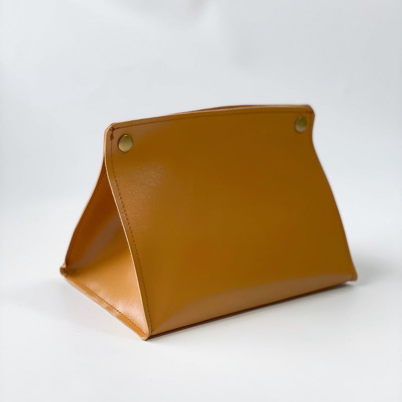 Generic Spot simple leather storage bag living room bedroom dining table tissue box car paper box manufacturers can print LOGO Orange Yellow 