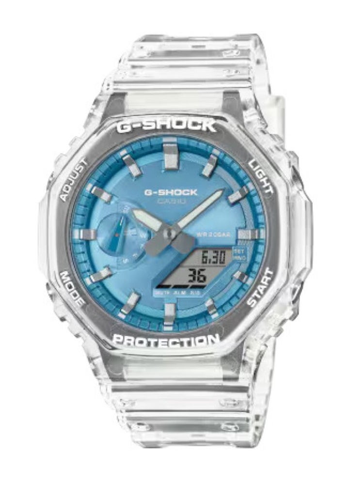 G-SHOCK Casio G-Shock GA-2100BM-7A2DR Men's Watch – Analog-Digital, Carbon Core Guard, White Bezel, Blue Dial, Translucent Band, Shock Resistant, 200M Water Resistant, Sport Casual Wristwatch  - Image 1