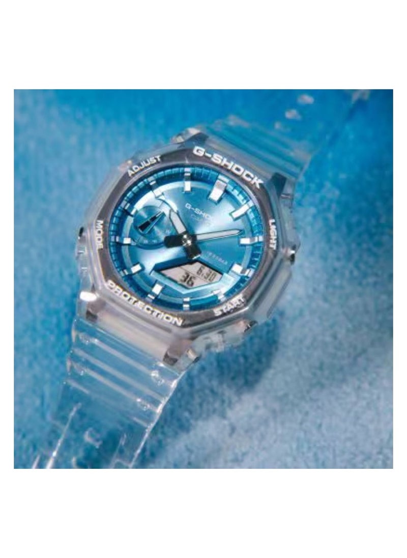 G-SHOCK Casio G-Shock GA-2100BM-7A2DR Men's Watch – Analog-Digital, Carbon Core Guard, White Bezel, Blue Dial, Translucent Band, Shock Resistant, 200M Water Resistant, Sport Casual Wristwatch  - Image 3