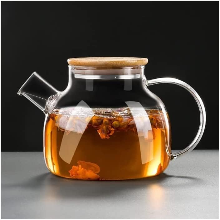 MENOVAS Glass Teapot Stovetop Microwave Safe Glass Borosilicate Teapot Glass Teapot with Strainer Glass Kettle with Wooden Lid Loose Leaf and Fruit Tea and Fragrant Tea 1000ml Wooden Lid - Image 1