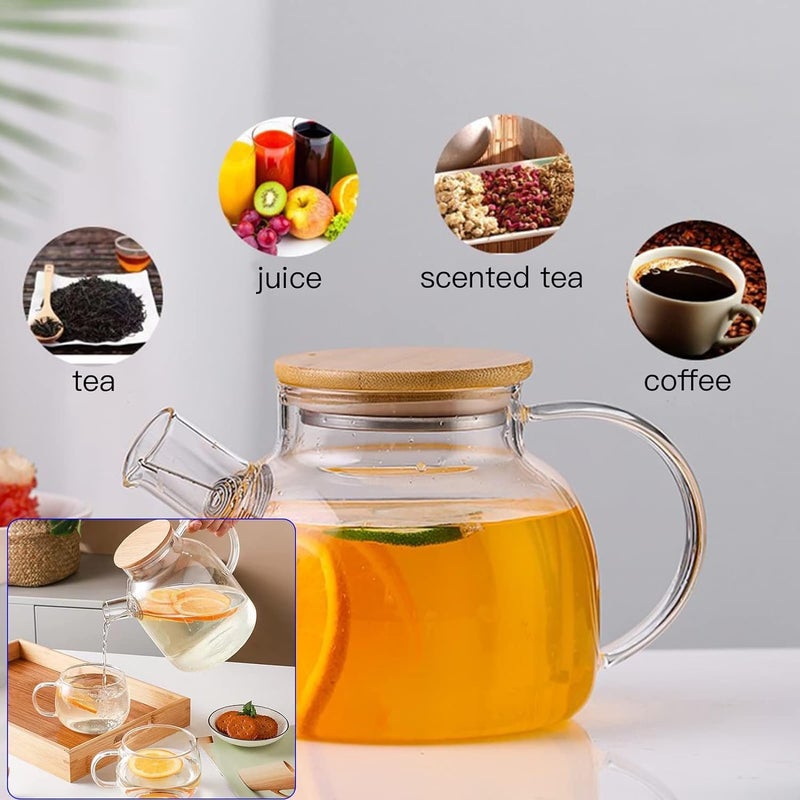 MENOVAS Glass Teapot Stovetop Microwave Safe Glass Borosilicate Teapot Glass Teapot with Strainer Glass Kettle with Wooden Lid Loose Leaf and Fruit Tea and Fragrant Tea 1000ml Wooden Lid - Image 3