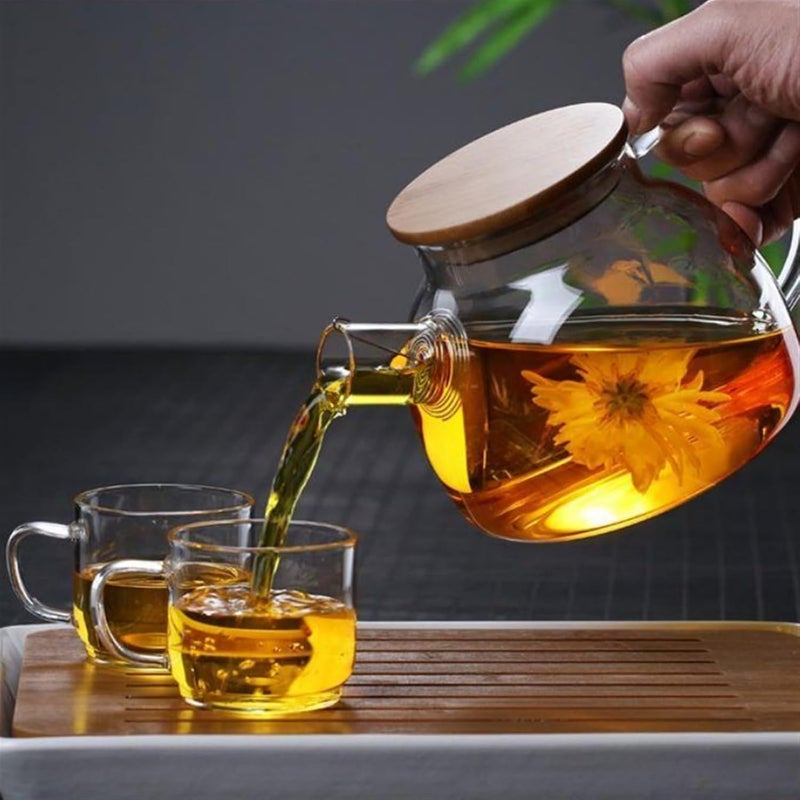 MENOVAS Glass Teapot Stovetop Microwave Safe Glass Borosilicate Teapot Glass Teapot with Strainer Glass Kettle with Wooden Lid Loose Leaf and Fruit Tea and Fragrant Tea 1000ml Wooden Lid - Image 5