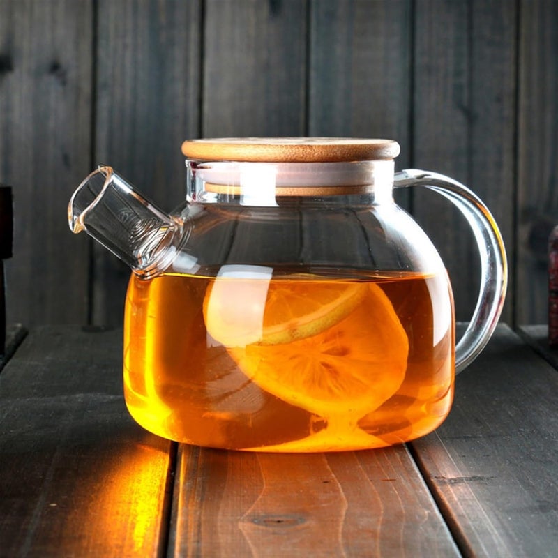MENOVAS Glass Teapot Stovetop Microwave Safe Glass Borosilicate Teapot Glass Teapot with Strainer Glass Kettle with Wooden Lid Loose Leaf and Fruit Tea and Fragrant Tea 1000ml Wooden Lid - Image 4