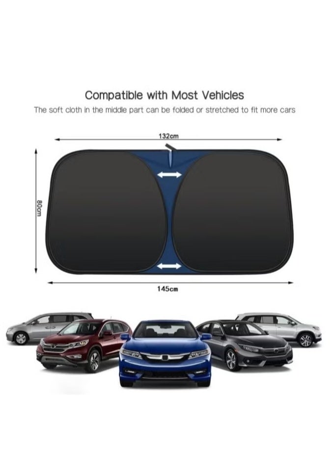 HAMTC Premium Foldable Car Windshield Sunshade with Pouch - Reflective Sun Heat Shield Blocks 99% UV Rays, Keeps Car Cooler, Universal Fit for Most Cars SUVs Trucks (145x80cm) - Image 5
