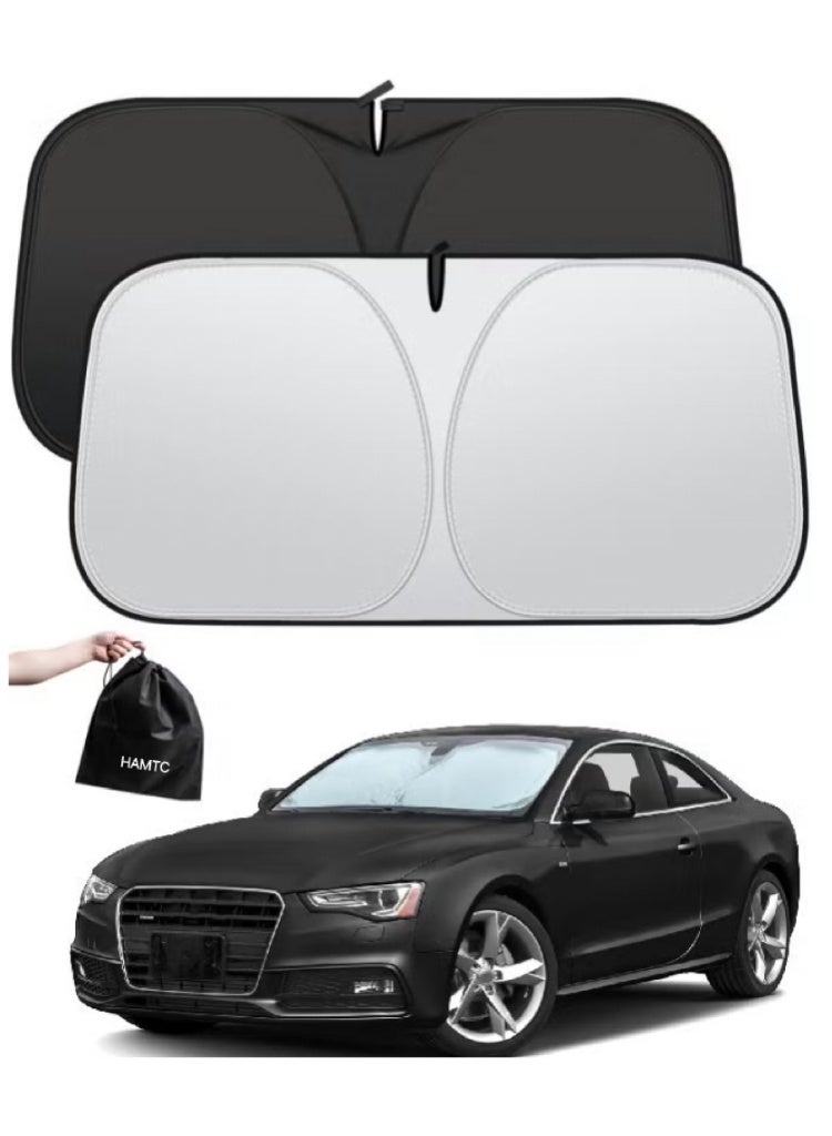 HAMTC Premium Foldable Car Windshield Sunshade with Pouch - Reflective Sun Heat Shield Blocks 99% UV Rays, Keeps Car Cooler, Universal Fit for Most Cars SUVs Trucks (145x80cm) - Image 1