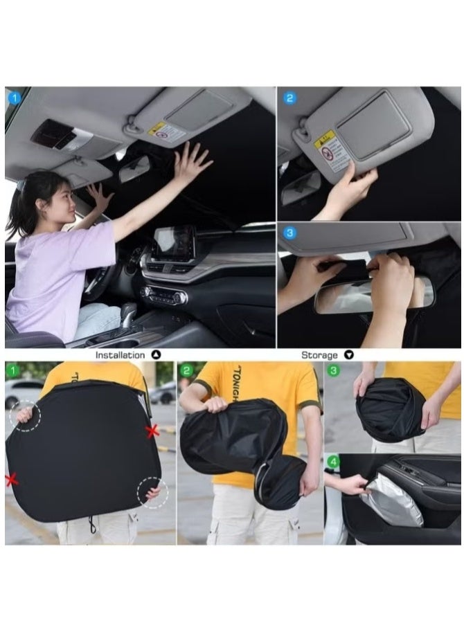 HAMTC Premium Foldable Car Windshield Sunshade with Pouch - Reflective Sun Heat Shield Blocks 99% UV Rays, Keeps Car Cooler, Universal Fit for Most Cars SUVs Trucks (145x80cm) - Image 3