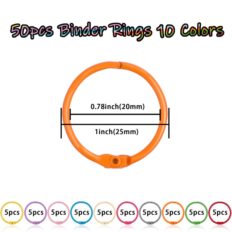 Antner 50PCS Metallic Binder Rings 1 Inch Colorful Loose Leaf Rings for Index Cards, Metal Steel Book Rings Keychain Key Rings Notebook Rings for School Office Home, 10 Colors - Image 3
