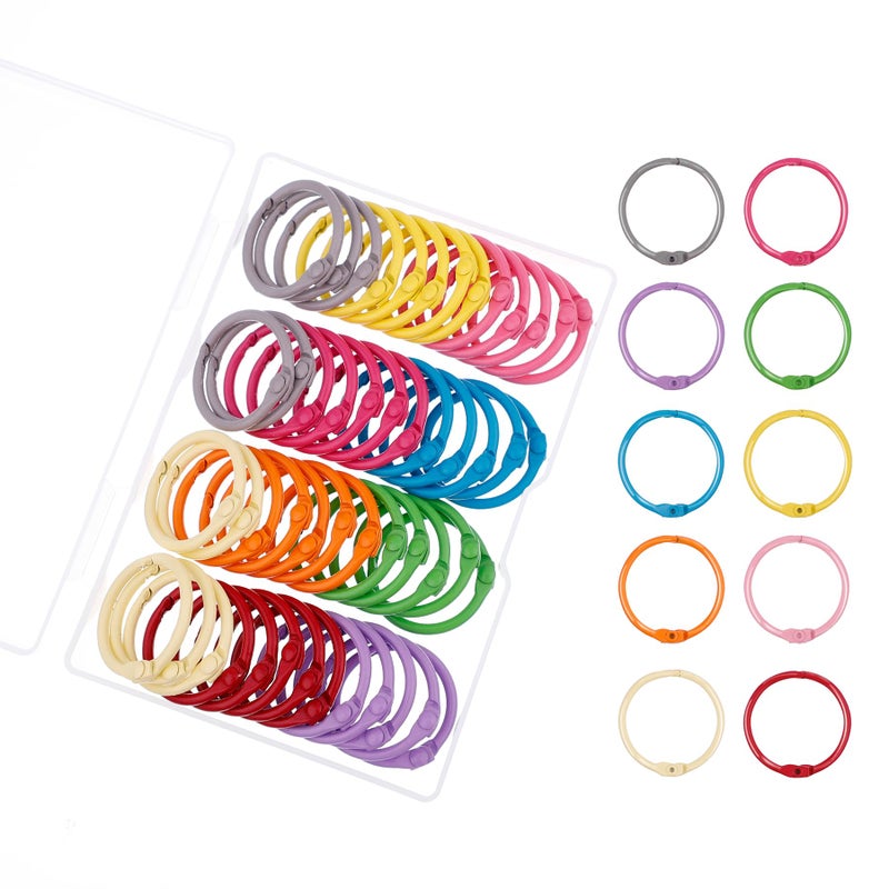 Antner 50PCS Metallic Binder Rings 1 Inch Colorful Loose Leaf Rings for Index Cards, Metal Steel Book Rings Keychain Key Rings Notebook Rings for School Office Home, 10 Colors - Image 1