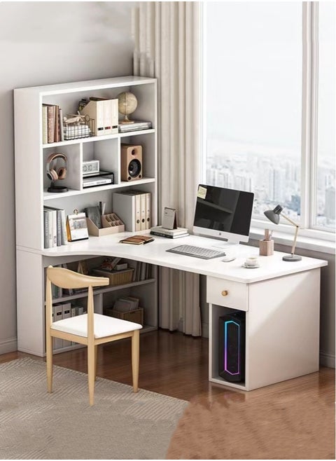 1-Piece Study Table Computer Desk with Bookcase Density Board White 100x60x160 Centimeter
