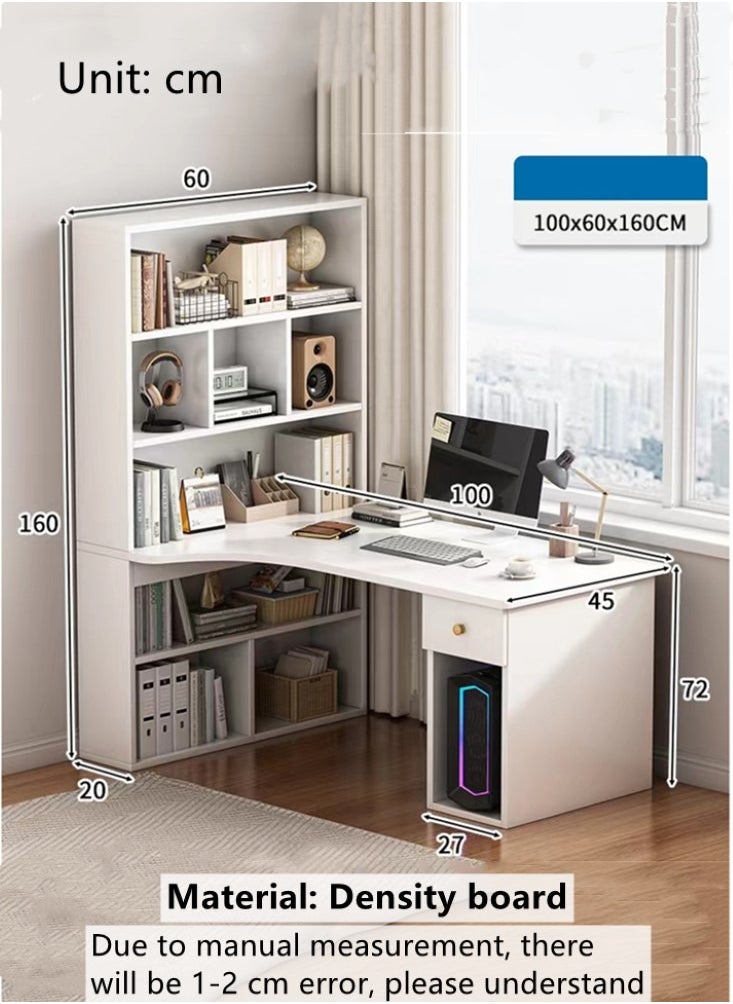 Kutis - 1-Piece Study Table Computer Desk with Bookcase Density Board White 100x60x160 Centimeter - Image 1