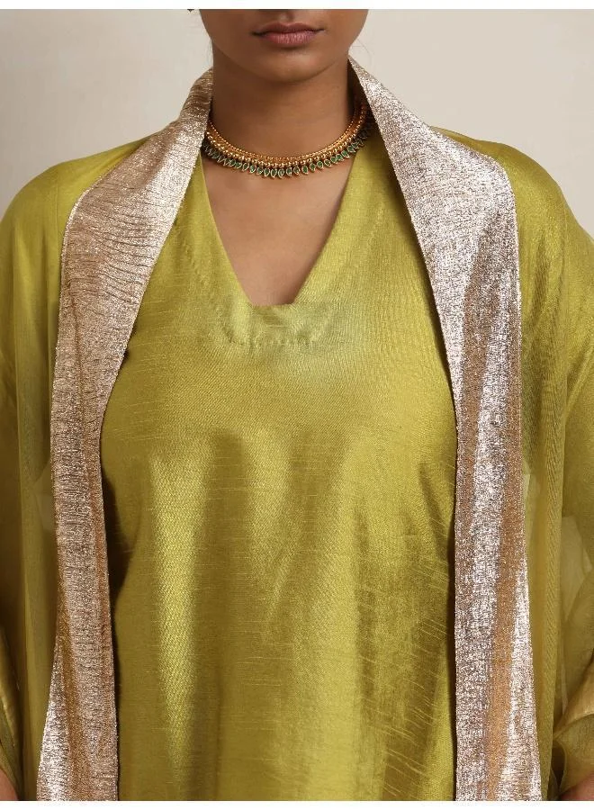 ترو برونز trueBrowns Green Silk Sharara Dupatta Set