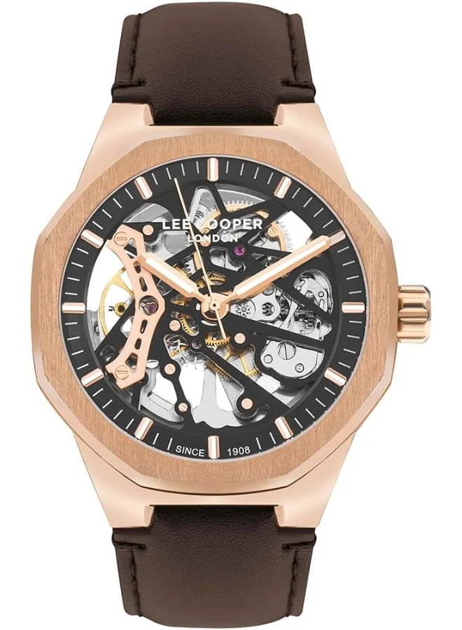لي كوبر Lee Cooper Men's G3265 Movement Watch, Automatic Display and Leather Strap - LC07904.454, Dark Brown